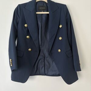 Women’s Suit Navy Double-Breasted Blazer with Gold Buttons and Wide Leg Pants